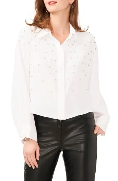 Vince Camuto Crystal Embellished Crepe Button-up Shirt In Ultra White