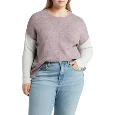 Vince Camuto Extended Shoulder Colorblock Sweater In Heather Purple/silver Hthr