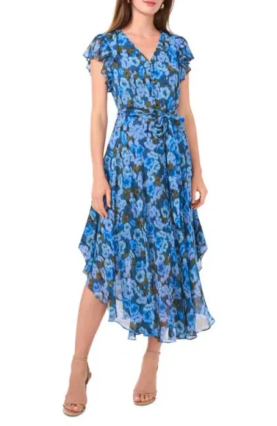 Vince Camuto Floral Handkerchief Hem Dress In Royal Azure