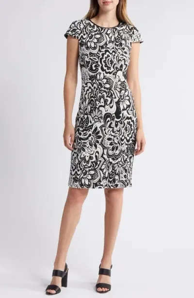 Vince Camuto Floral Jacquard Knit Sheath Dress In Ivory/black