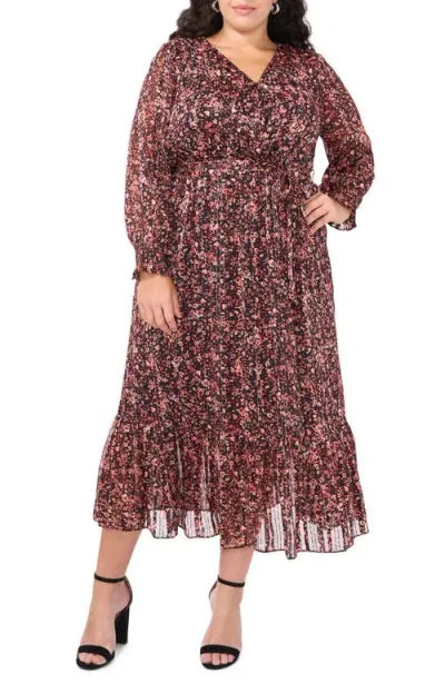 Vince Camuto Floral Long Sleeve Dress In Rich Black