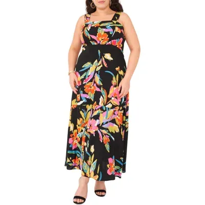 Vince Camuto Floral Print Tiered Maxi Dress In Rich Black