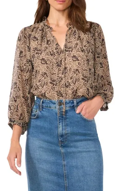 Vince Camuto Floral Raglan Sleeve Chiffon Top In Foxtrot