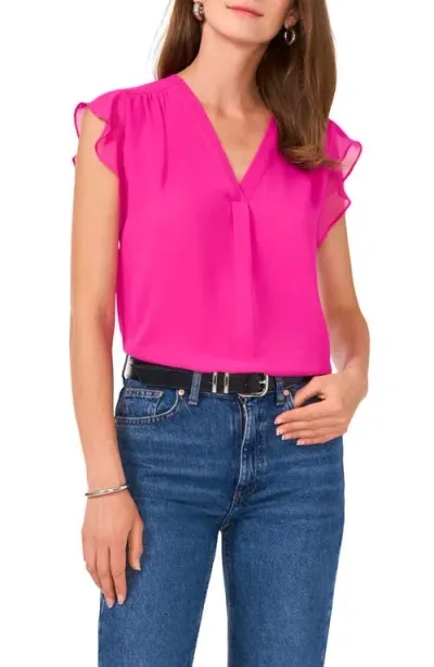 Vince Camuto Flutter Sleeve Top In Fiercly Fuchsia