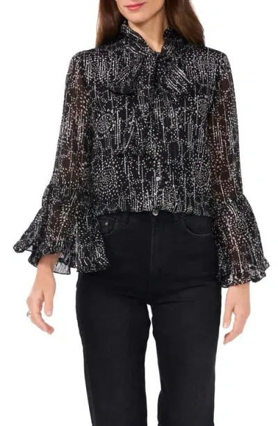 Vince Camuto Geo Print Flare Sleeve Button-up Shirt In Rich Black