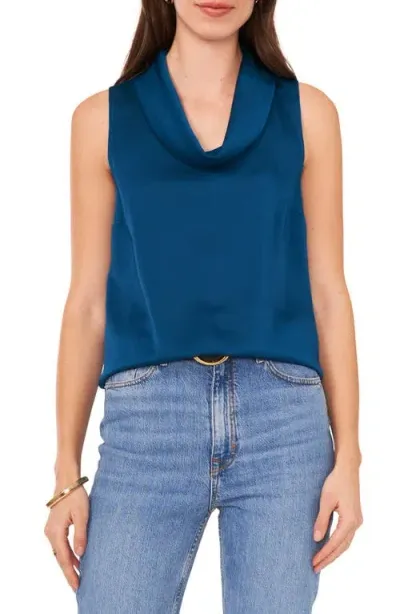 Vince Camuto Hammered Satin Sleeveless Cowl Neck Top In Deep Teal