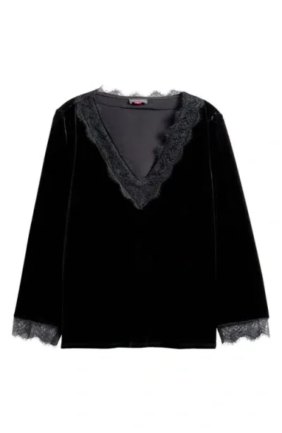 Vince Camuto Lace Trim Velvet Top In Rich Black