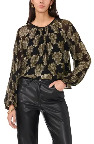 Vince Camuto Metallic Floral Jacquard Top In Rich Black