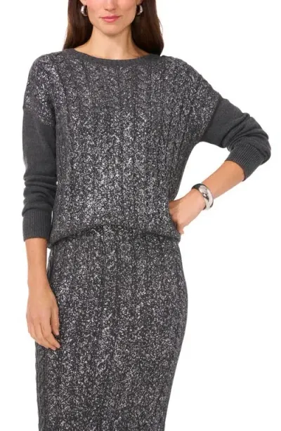 Vince Camuto Metallic Foil Cable Sweater In Medium Heather Grey