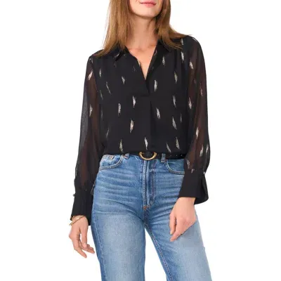 Vince Camuto Metallic Print Long Sleeve Top In Rich Black