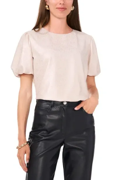 Vince Camuto Metallic Puff Sleeve Crepe Top In Birch