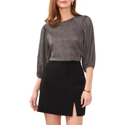 Vince Camuto Metallic Puff Sleeve Top In Rich Black