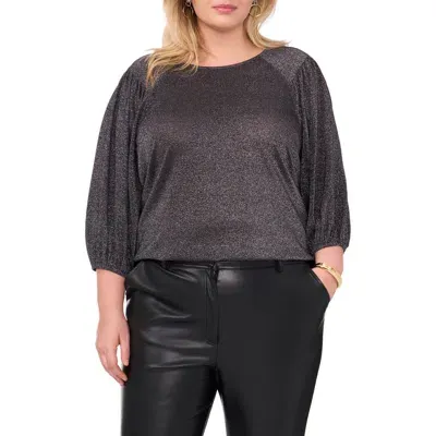 Vince Camuto Metallic Puff Sleeve Top In Rich Black