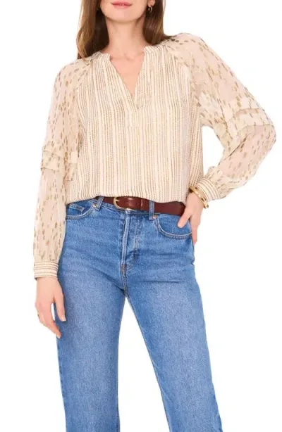 Vince Camuto Mixed Metallic Jacquard Top In Soft Cream