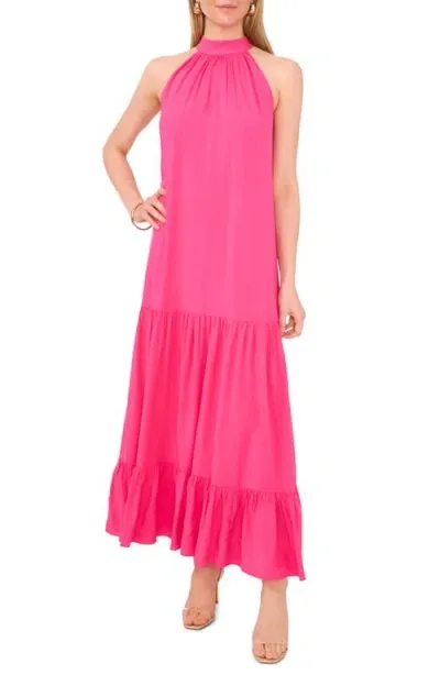 Vince Camuto Oscar Bow Back Tiered Maxi Dress In Hot Pink