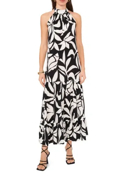 Vince Camuto Oscar Floral Print Tiered Maxi Dress In Rich Black