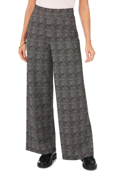 Vince Camuto Plaid Wide Leg Pull-on Pants In Rich Black