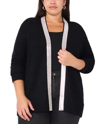 Vince Camuto Plus Size Rhinestone-trim Cardigan Sweater, Created For Macy's In Rich Black