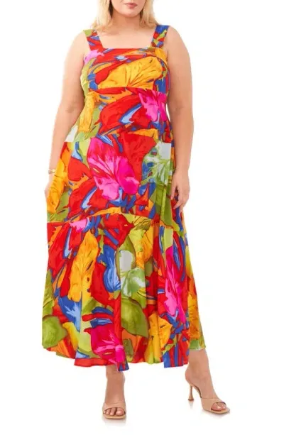 Vince Camuto Print Sleeveless Tiered Maxi Dress In Orange Multi