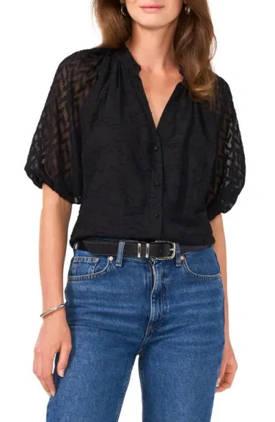 Vince Camuto Raglan Sleeve Mixed Jacquard Button-up Shirt In Rich Black