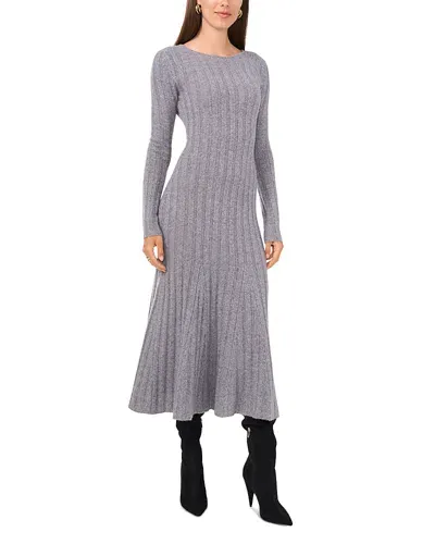 Vince Camuto Rib Knit Round Neck Midi Dress In Metal Grey