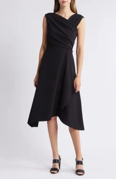 Vince Camuto Ruched Asymmetric Laguna Crepe Dress In Black