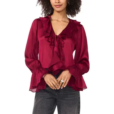 Vince Camuto Ruffle Detail Textured Top In Deep Sangria