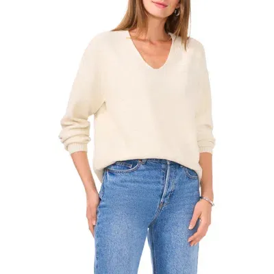 Vince Camuto Sequin Detail V-neck Sweater In Cream Puff