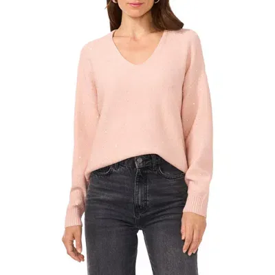 Vince Camuto Sequin Detail V-neck Sweater In Peachy Cream