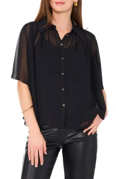 Vince Camuto Shirred Yoke Chiffon Button-up Shirt In Rich Black