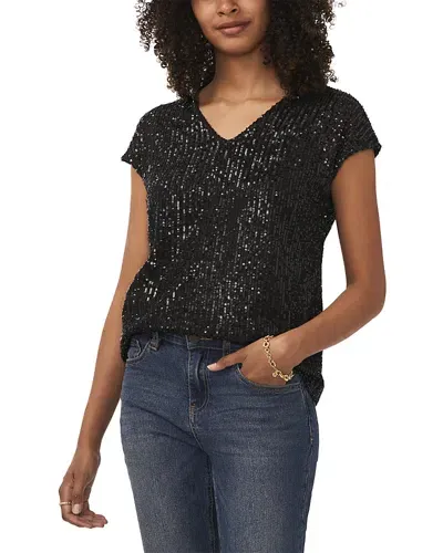 Vince Camuto Short Sleeve Sequin Top In Rich Black