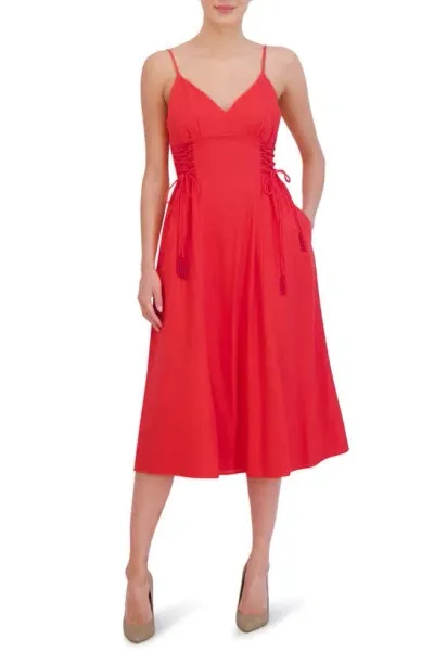 Vince Camuto Side Tie Detail Linen Blend Midi Dress In Poppy