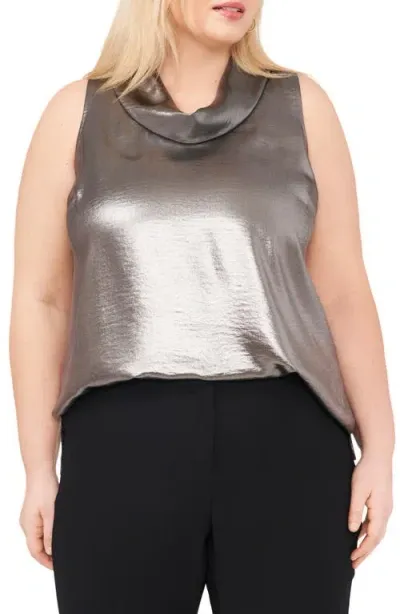 Vince Camuto Silver Lamé Sleeveless Cowl Neck Top In Calm Grey