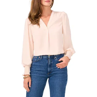 Vince Camuto Smock Cuff Rumpled Satin Blouse In Tapioca