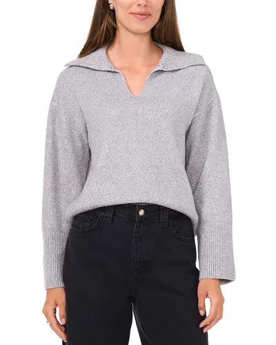 Vince Camuto V Neck Spread Collar Sweater In Silver Heather