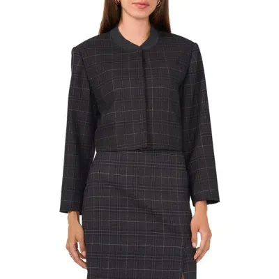 Vince Camuto Windowpane Plaid Crop Bomber Jacket In Rich Black