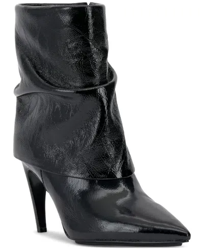 Vince Camuto Women's Blaira Slouch High Heel Booties In Jet Black Crinkled Patent