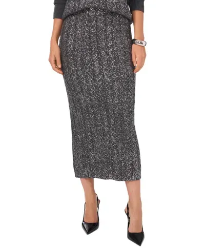 Vince Camuto Women's Cable-knit Shine Pull-on Midi Sweater Skirt In Medium Heather Grey