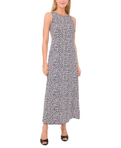 Vince Camuto Women's Floral Crewneck Back Keyhole Sleeveless Dress In Rich Black