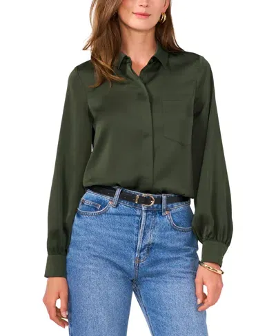 Vince Camuto Women's Long-sleeve Satin Button-front Top In Military Green