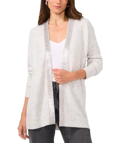 Vince Camuto Women's Open-front Rhinestone-trim Cardigan In Silver Heather