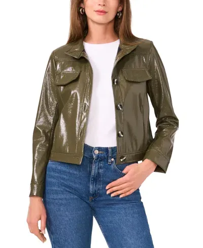 Vince Camuto Women's Stand-collar Faux-leather Jacket In Military Green