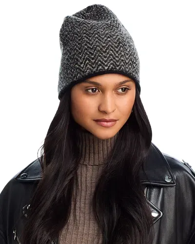 Vince Cashmere Wool Knit Herringbone Beanie In Black