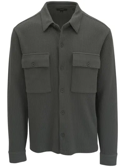 Vince Chunky Waffle-knit Shirt Jacket In Green