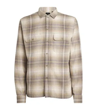 Vince Cotton-hemp Check Shirt In Iron/british Khaki