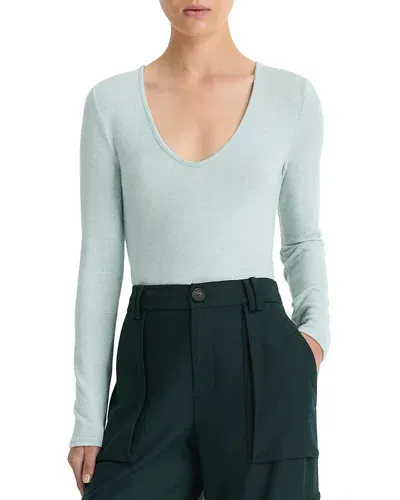 Vince V-neck Knit Top In Heather Aqua