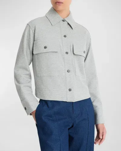 Vince Cropped Knit Jacket In Heather Mid Grey