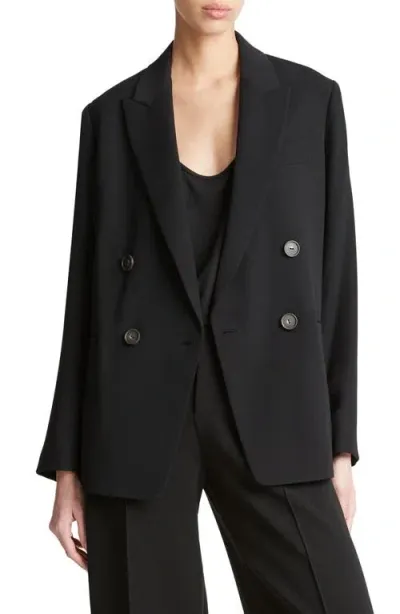 Vince Double Breasted Crepe Blazer In Black