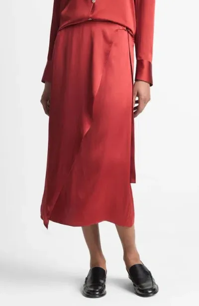 Vince Draped D-ring Midi Wrap Skirt In Dark Scarlet