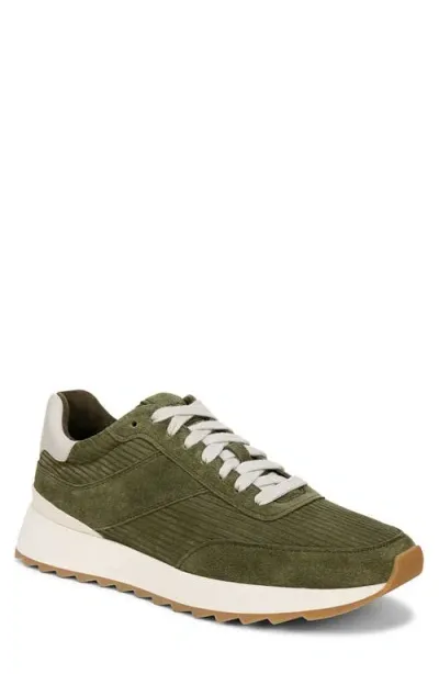 Vince Edric Corduroy Textured Suede Sneaker In Olive Smoke